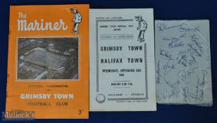 Grimsby Town autographed items to include 1953/54 Grimsby Town v Halifax Town 4 page programme 23