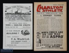 1947/48 Grimsby Town v Charlton Athletic Div. 1 match programme 24 April 1948 at Blundell Park; also