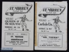 1950/51 St Mirren v Carlisle Utd Paisley Charity cup match programme 5 May 1951 (notes inside