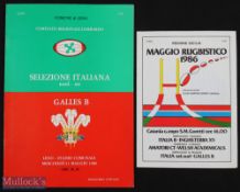 Very rare 1986 Wales B Italy Tour Rugby Programmes (2): From the games against Northeast Italy in