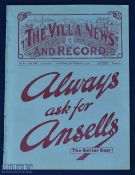 Pre-war 1931/1932 Aston Villa v Grimsby Town Div. 1 match programme 12 September 1931; ex. b.v.,