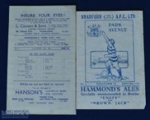 War time 1945/46 Bradford Park Avenue v Grimsby Town war league north 15 September 1945 4 pager with