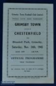 War time 1945/46 Grimsby Town v Chesterfield war league north match programme 24 November 1945, 4
