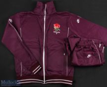 1980s England 'B' Rugby Union Official Tracksuit: Made by Nike, purple with English rose to chest