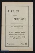 War time 1942/1943 RAF Benevolent fund match programme RAF XI v Scotland, 4 pager 5 December 1942 at