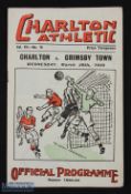 Pre-war 1938/1939 Charlton Athletic v Grimsby Town Div. 1 match programme 29 March 1939; fair