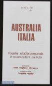 Hugely rare 1973 Italy v Australia Rugby Programme: Single fold over sheet test programme for