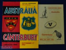 1949/1962 Canterbury (NZ) v Australia Rugby Programmes (2): 12 pp issue with lively cover, though