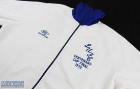 1972 FA Centenary Cup final Leeds Umbro track suit top, white with zip up front, blue lettering. (
