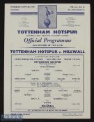 1960/61 Tottenham Hotspur v Millwall London Challenge Cup 1st round match programme 28 September