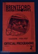 1936/1937 Brentford v Bolton Wanderers Div. 1 match programme 29 August 1936; fair/good