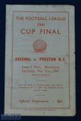1941 The Football League Cup Final replay match programme Arsenal v Preston North End 4 pager 31 May
