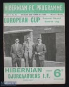 Hibernian Football Programme 1955 European cup v Djurgaarden 2nd round 2nd leg missing staples