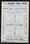 1901/02 Sheffield Wednesday v Grimsby Town Midland League match programme 9 November 1901