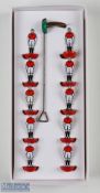 Subbuteo Celluloid Table Soccer Team, a full team in red and white colours in a reproduction box