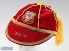 1978-79 Welsh Malcolm Page International Football Cap red cap with gold coloured embroidered edges