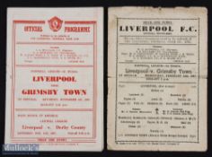 1946/47 Liverpool v Grimsby Town Div. 1 match programme Wednesday 12 February 1947 (single sheet,