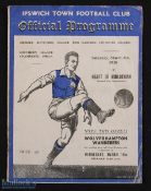 Pre-war 1937/1938 Ipswich Town v Heart of Midlothian friendly match programme 5 March 1938 at