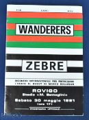 1981 Rare Zebre v Wanderers Rugby Programme: From the Wanderers Invitational XV on tour in Italy,