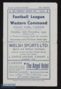 1942-43 Football Programme Football League v Western Command at Ninian park Cardiff, missing staples