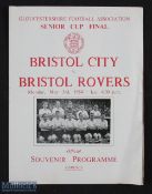 1954 Gloucestershire Senior Cup Football Programme Bristol City v Bristol Rovers, missing stapples