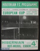 Hibernian Football Programme 1955 European cup v Essen 1st season of the European cup, missing