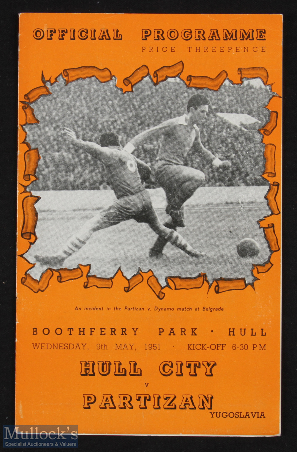 1951 Festival of Britain Football programme Hull City V Partizan, missing staples otherwise G