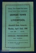 War time 1945/46 Grimsby Town v Liverpool war league north match programme 22 April 1946, 4 pager;