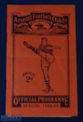 Pre-war 1938/1939 Arsenal v Grimsby Town Div. 1 match programme 8 October 1938; fair condition.