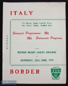 Scarce 1973 Border (SA) v Italy Rugby Programme: Much sought-after programme from the Italian tour