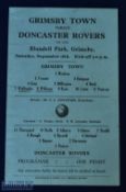 War time 1944/1945 Grimsby Town v Doncaster Rovers match programme 16 September 1944, single sheet.