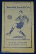 1938/1939 Chesterfield v Grimsby Town Markham Colliery Disaster Fund match programme 22 August 1938;