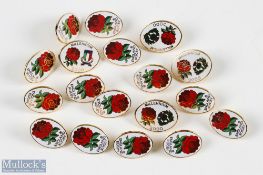 England Rugby Badges (18): 'The England XV plus', a bundle of 18 badges depicting the red rose and