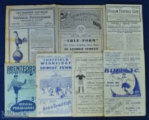 1948/49 Grimsby v Town away match programmes v Bury, Fulham, Brentford, Sheffield Wednesday,
