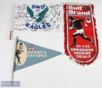 S African Rugby Flags & Pennant (3): Western Province c1970s, Springbok trial 1982 & signed SW