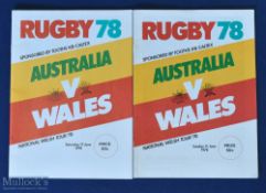 1978 Wales in Australia Signed Test Rugby Programmes (2): Both tests, including the 2nd with JPR