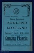 Pre-war 1933 England v Scotland amateur international match programme 25 March 1933 at Dulwich