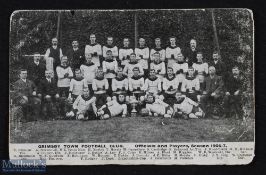 1906/1907 Grimsby Town b&w team group postcard, players named, features the Lincolnshire Cup (Town