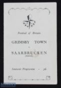 1950-51 Festival of Britain Football programme Grimsby v Saarbrucken -missing its staples
