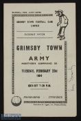 1953/54 Grimsby Town v Army Northern Command floodlit match programme 23 February 1954, 4 page (