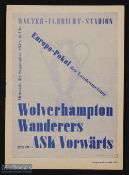1959 Ask Voerwarts v Wolverhampton Wanders European Cup football programme