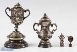 Victorian 19th century cast silver miniature FA Cup trophy height 10cm, worn hallmark to body,