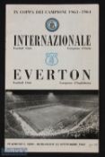 European Cup Football Programme Inter Milan v Everton 1963, missing staples otherwise good.