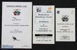 Scarce 1984/88/96 Barbarians Itinerary Cards & Menu: (3): One near mint, one a little creased to