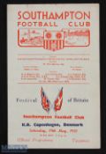 1951Festival of Britain Football Programme Southampton v Copenhagen signed by both teams
