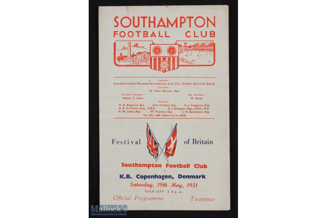 1951Festival of Britain Football Programme Southampton v Copenhagen signed by both teams
