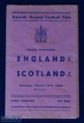 Pre-war 1939 England v Scotland amateur international match programme 11 March 1939 at Dulwich