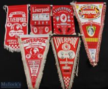 1970-1980 Liverpool Football Honour Pennants, and Silk Flag, to include 1977 Champions of Europe,