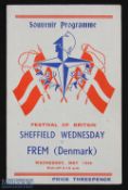 1951 v Festival of Britain Football programme Sheffield Wednesday v Frem