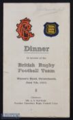 Rare 1930 Signed Canterbury v British & I Lions Menu: Signed (by 37?), after-match dinner menu, rare